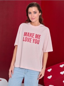 Bawełniana koszulka z napisem - różowy