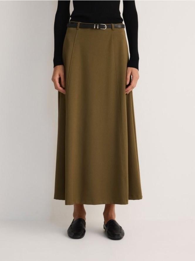 Spódnica midi z paskiem - ciemnozielony