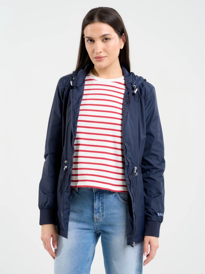 Kurtka damska z regulacją w tali z kapturem granatowa Mira 403