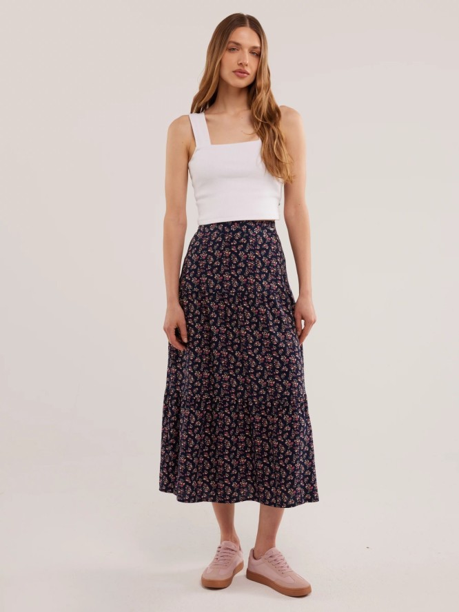 Spódnica damska midi z wiskozy z motywem kwiatowym Vendi 000