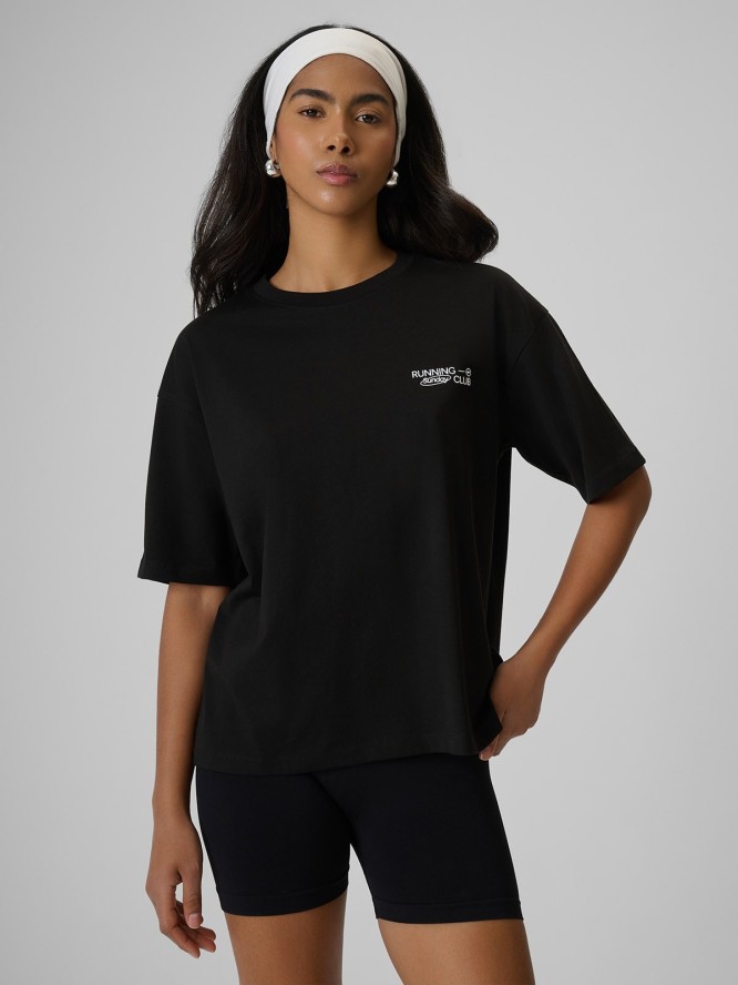 4F T-shirt loose z nadrukiem damski - czarny M