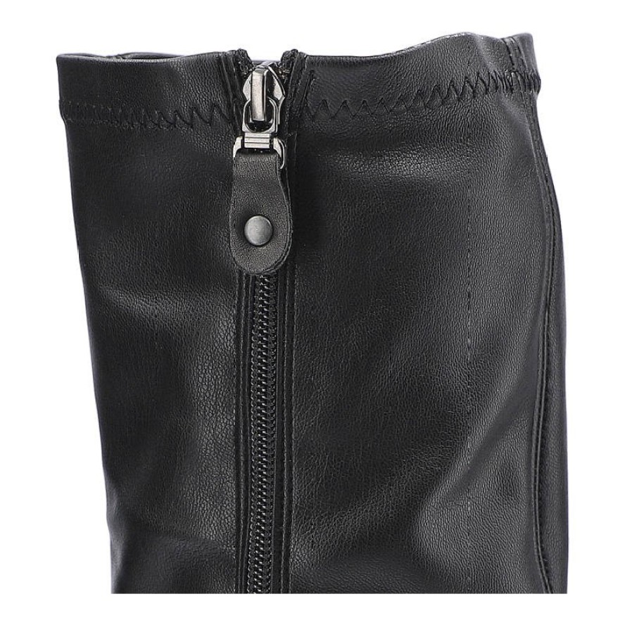 Kozaki damskie Maciejka, gładka cholewka o wysokim kroju dekoracyjny pasek z klamrą przy kostce solidna podeszwa, czarne, 05293-01-00-7