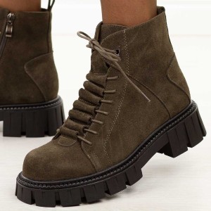 Khaki skórzane botki damskie DiA 52-884