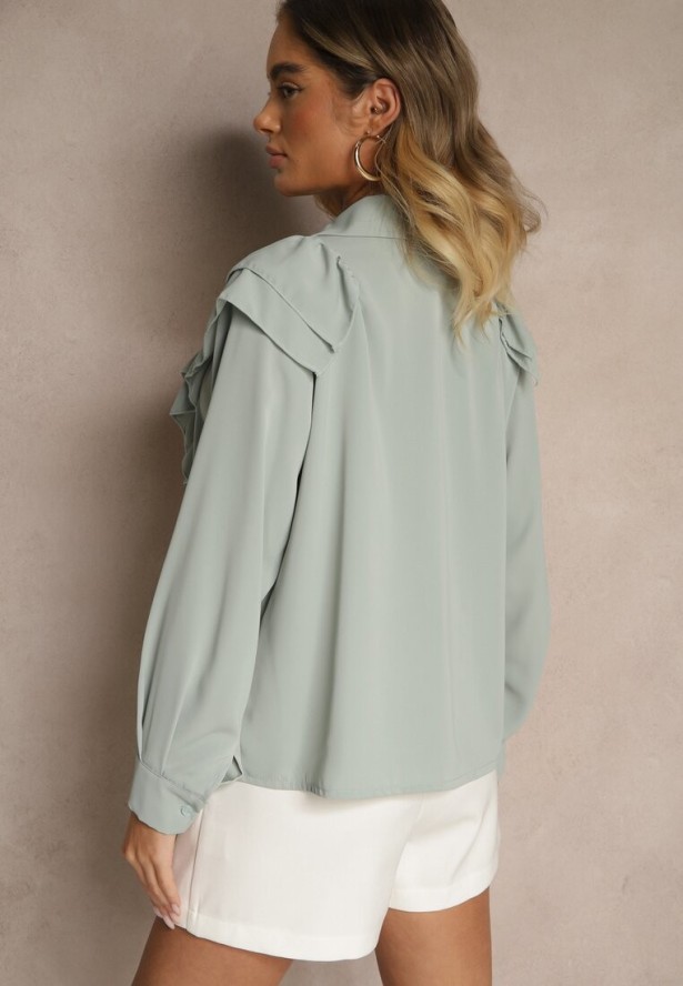 Jasnozielona Koszula Ozdobiona Falbaną Kornella