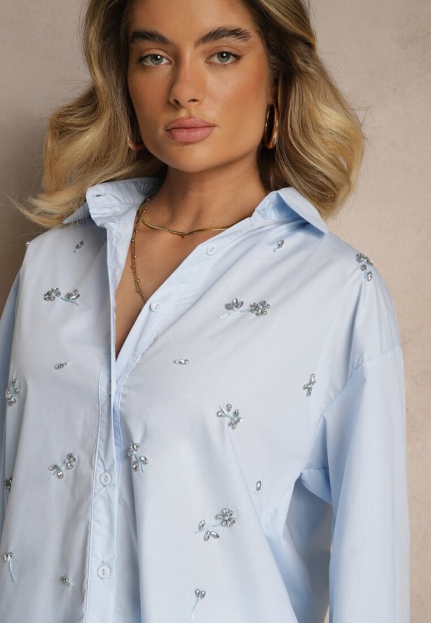 Jasnoniebieska Bawełniana Koszula Z Ozdobnymi Naszywkami Katirina