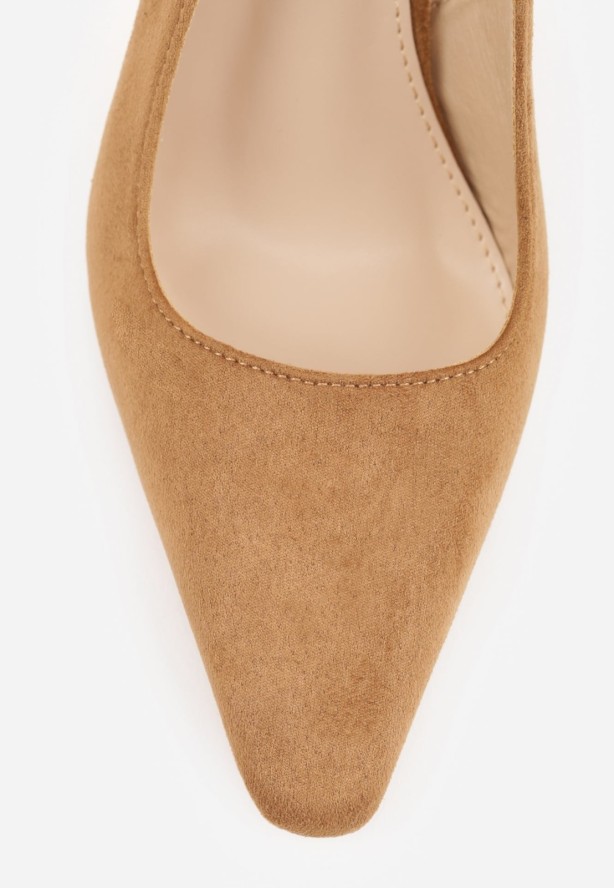 Brązowe Szpilki VICES Slingback Ozdobione Cyrkoniami na Obcasie Laodele