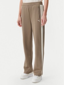 Puma Spodnie dresowe T7 Always On 629797 Brązowy Straight Fit