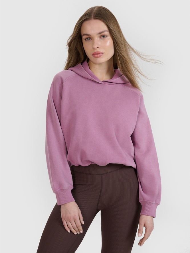 4F Bluza dresowa cropped nierozpinana z kapturem damska 4F x Anna Lewandowska - różowa XL