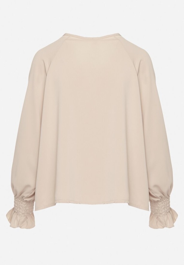 Beżowa Bluzka z Ozdobnymi Falbankami Emitta