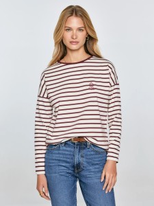 Bluzka damska w paski beżowo-bordowe Alerra 604