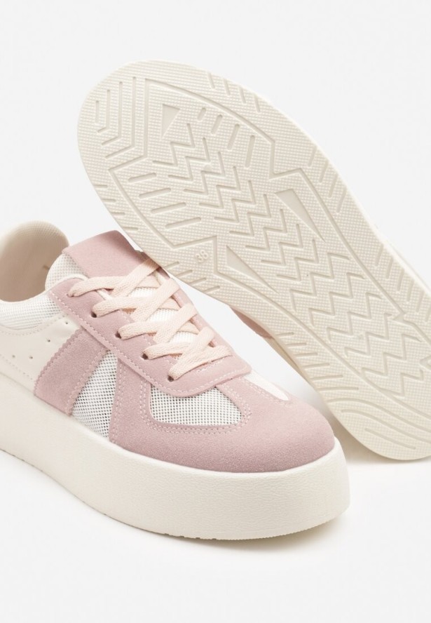 Różowe Sneakersy Typu Kultowe Tenisówki na Grubej Podeszwie Nanessa