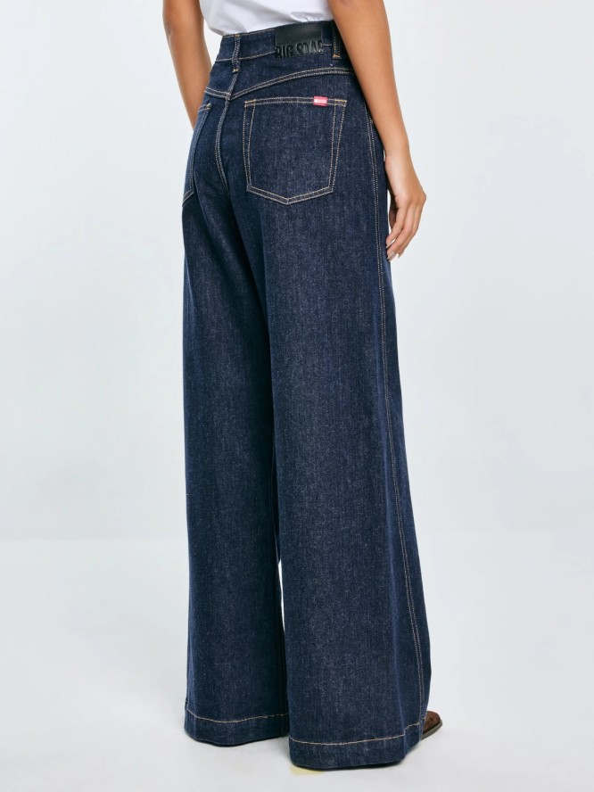 Jeansy damskie z szeroką nogawką granatowe Barb 657