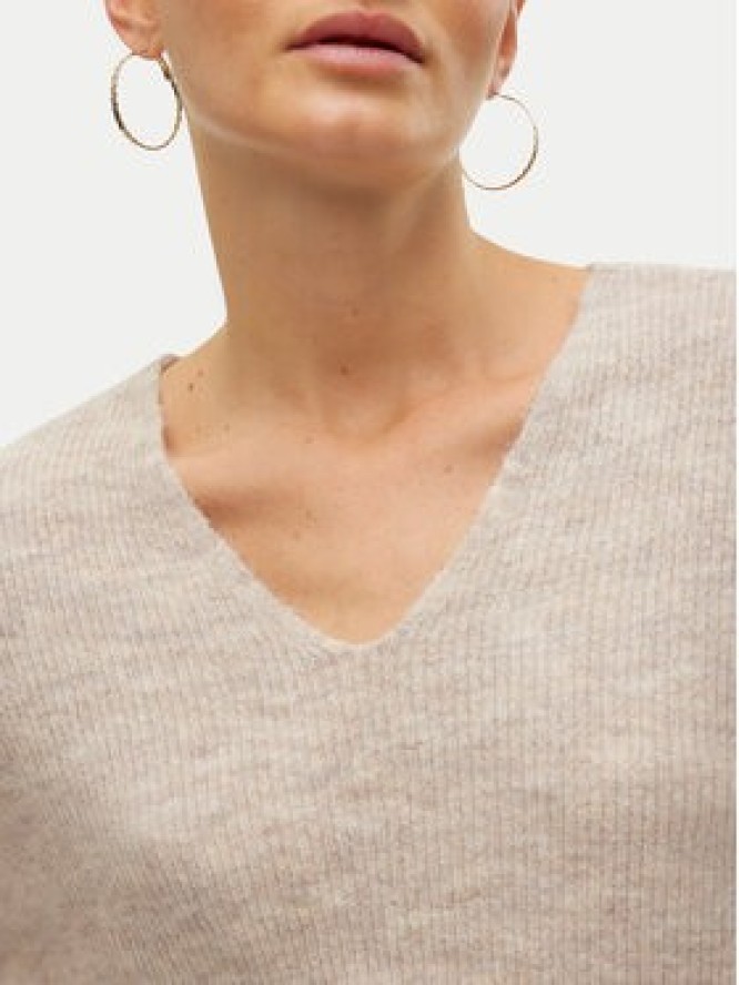 Vero Moda Sweter Crewlefile 10233357 Beżowy Loose Fit