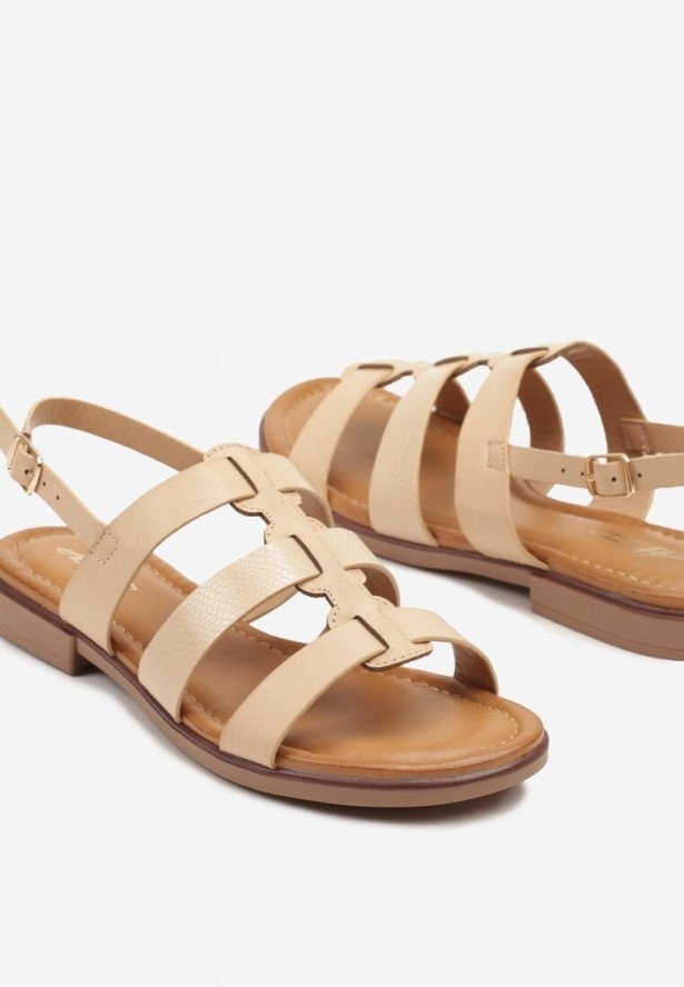 Beżowe Sandały Rzymianki z Ozdobnymi Paskami Fenorela