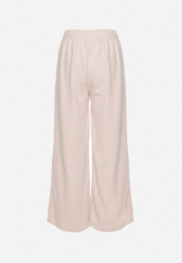 Beżowe Szerokie Spodnie z Wysokim Stanem Wiązane Sznurkiem Cosetta