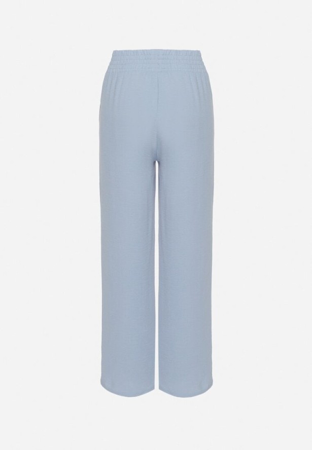 Jasnoniebieskie Spodnie o Szerokim Kroju z Wysokim Stanem i Gumką w Talii Saviellea
