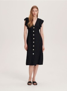 Sukienka midi z lnu - czarny