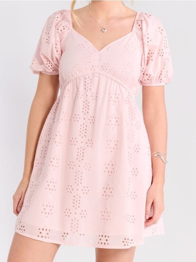 Bawełniana sukienka mini z bufkami - różowy