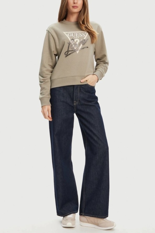 GUESS Zielona damska bluza Studded Love, Rozmiar M