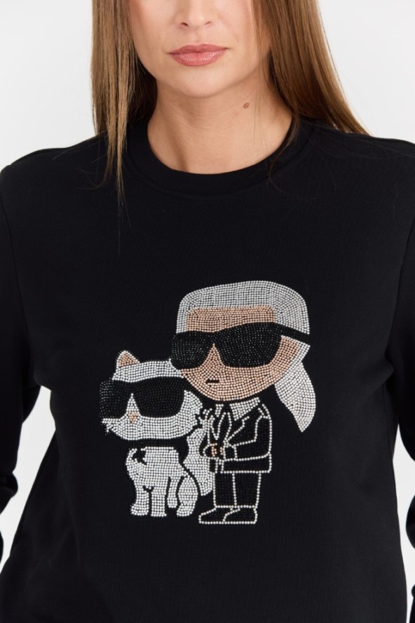 KARL LAGERFELD Czarna damska bluza z cyrkoniami Ikonik 2.0, Rozmiar L