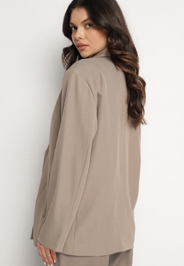 Beżowa Dwurzędowa Marynarka z Usztywnioną Linią Ramion Sonarilla