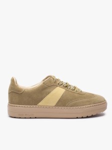 Oliwkowe sneakersy z żółtym paskiem