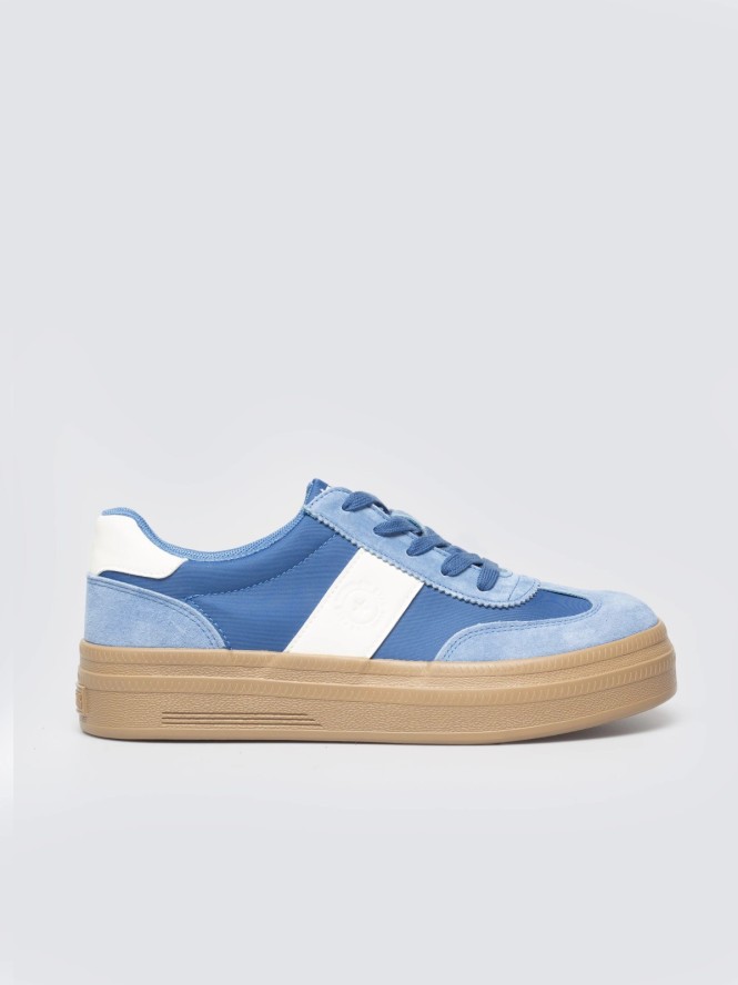 sneakersy damskie ze skórzanymi wstawkami niebieskie tt274165 401