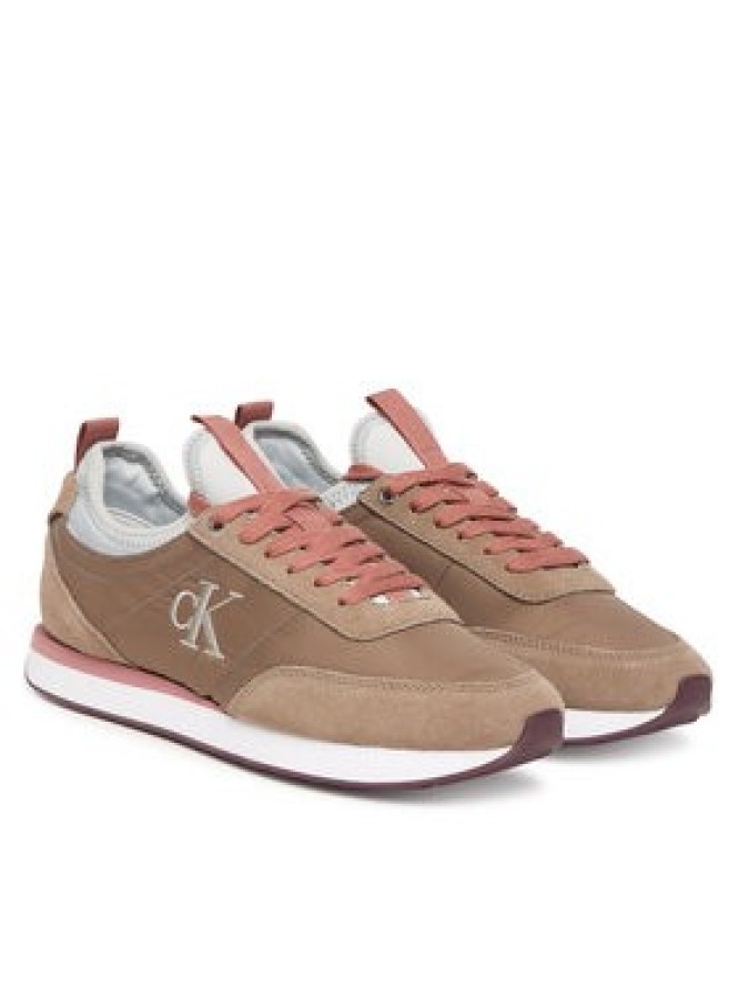 Calvin Klein Sneakersy Retro Runner Sock Laceup Mix Mat YW0YW02060 Brązowy