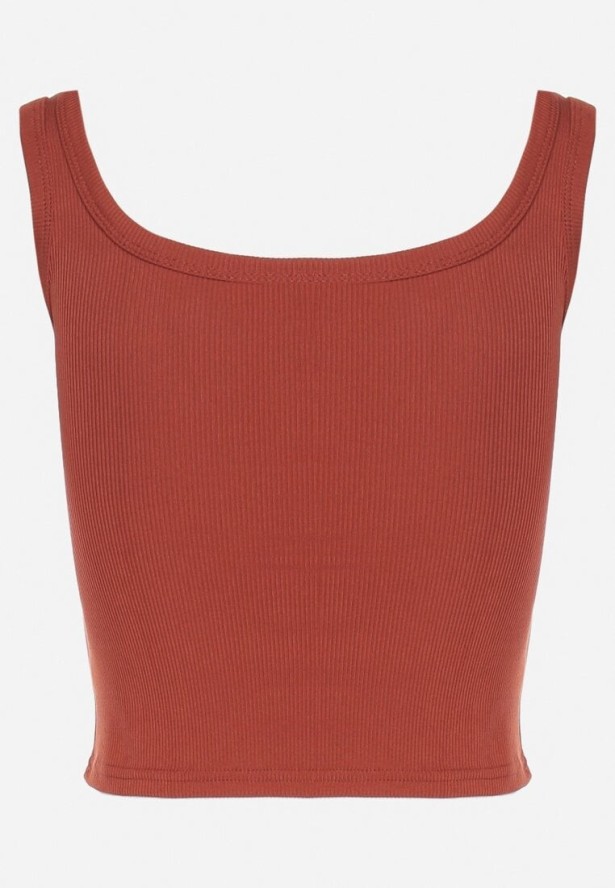 Brązowy Prążkowany Top z Usztywnianymi Miseczkami i Ozdobną Literą Nevolirae