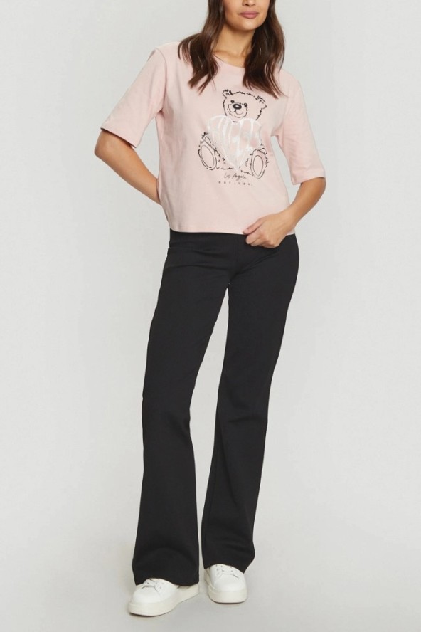 GUESS Różowy t-shirt damski Bear Boxy, Rozmiar L