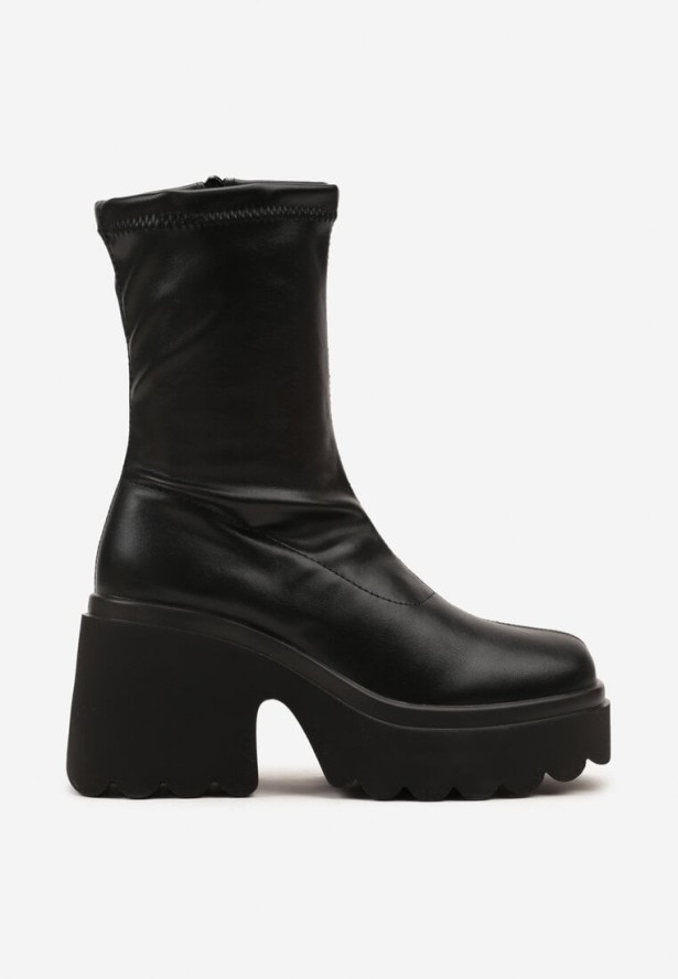 Czarne Przylegające Botki Vices w Stylu Grunge na Słupku z Ociepleniem Falarina