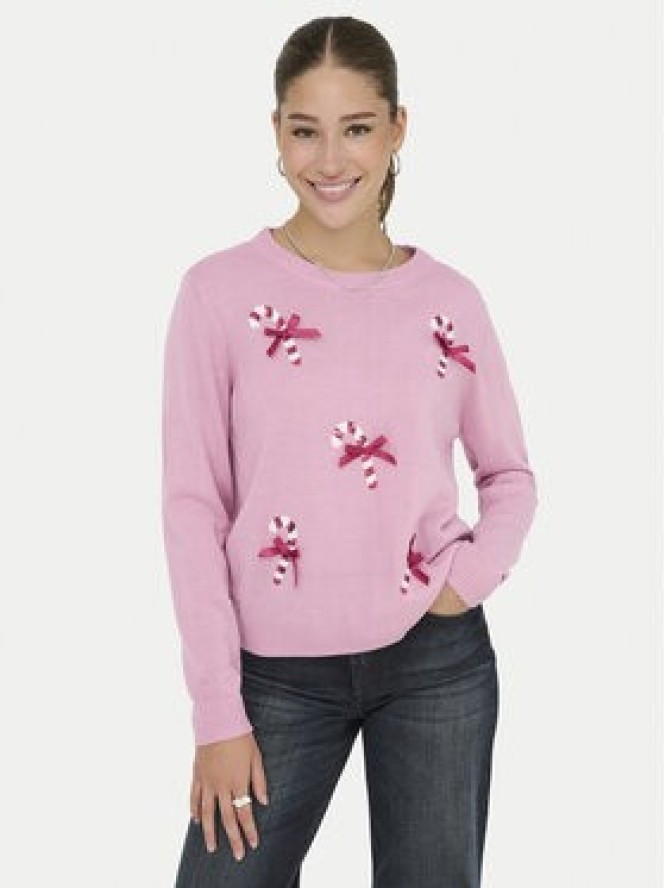 ONLY Sweter Xmas Shine 15355004 Różowy Regular Fit