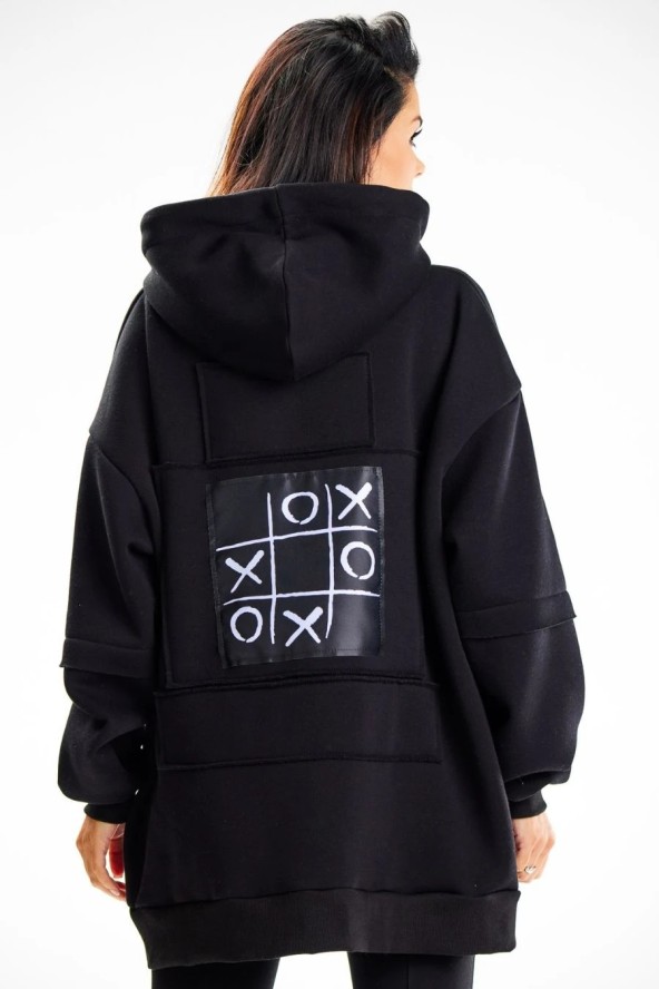 Bluza damska oversize z kapturem bawełna premium czarna
