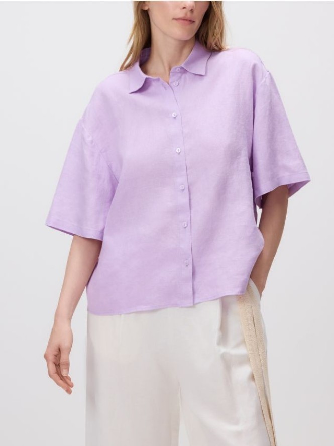 Lniana koszula z krótkimi rękawami - fioletowy