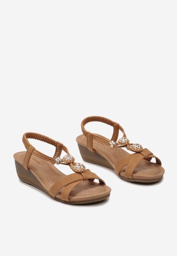 Brązowe Sandały na Koturnie z Cyrkoniami Gemtia