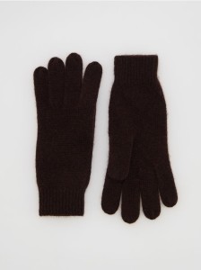 Wełniane rękawiczki z kaszmirem - ciemnobrązowy