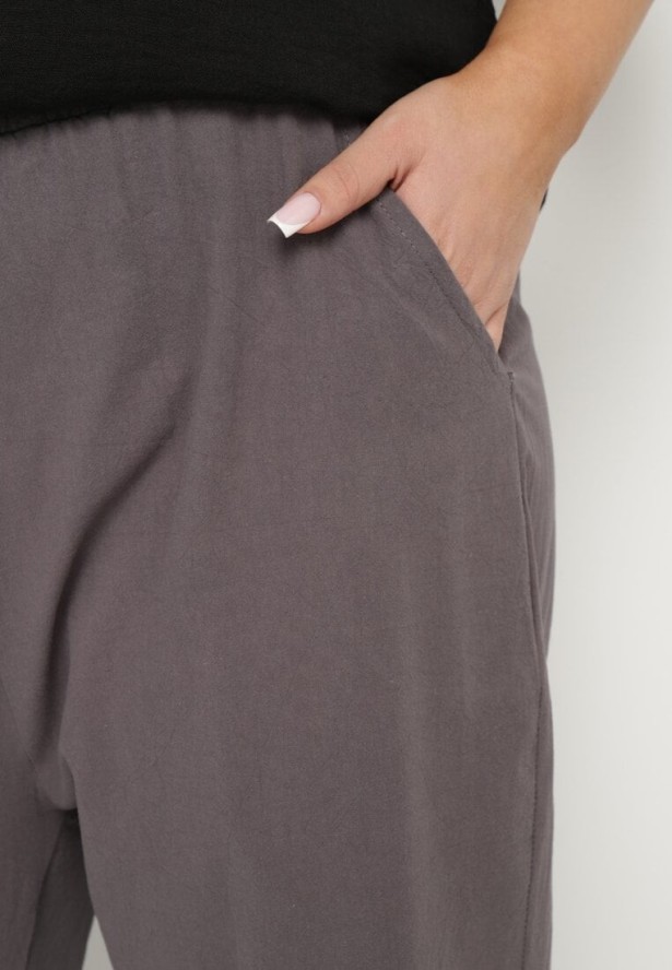 Szare Klasyczne Spodnie Bawełniane z Gumką w Pasie Olozi