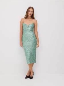 Cekinowa sukienka na ramiączkach - jasnozielony