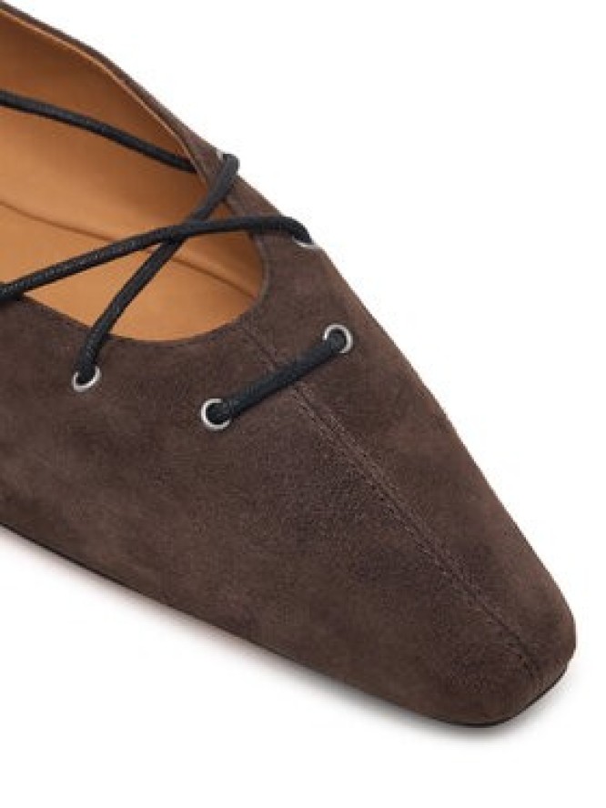 LAUREN RALPH LAUREN Baleriny Suede Lace-Up Pointed Ballet Flat 818P15775001 Brązowy