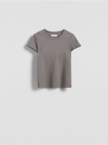 T-shirt z bawełny merceryzowanej - beżowy