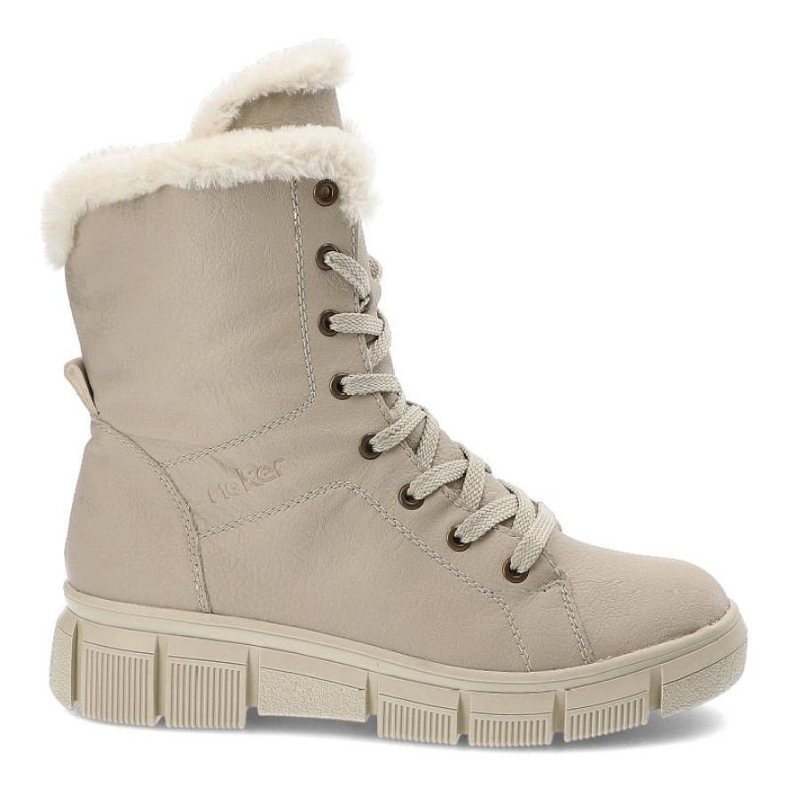 Beżowe Botki Rieker Ocieplane Buty Damskie