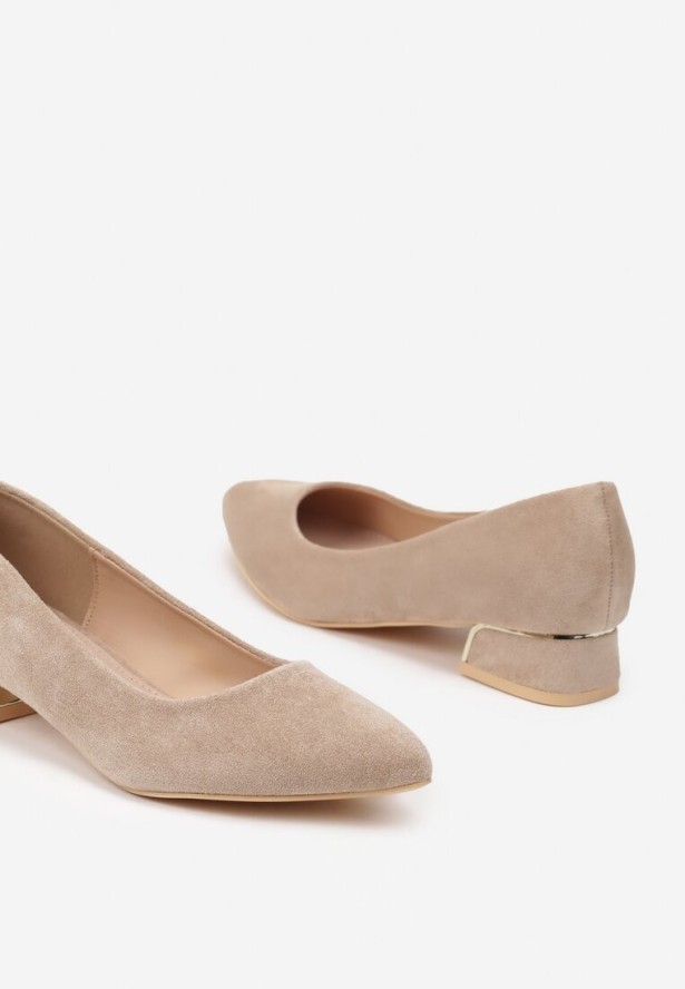 Ciemnobeżowe Czółenka na Obcasie Vices ze Skórzaną Wkładką Brannira