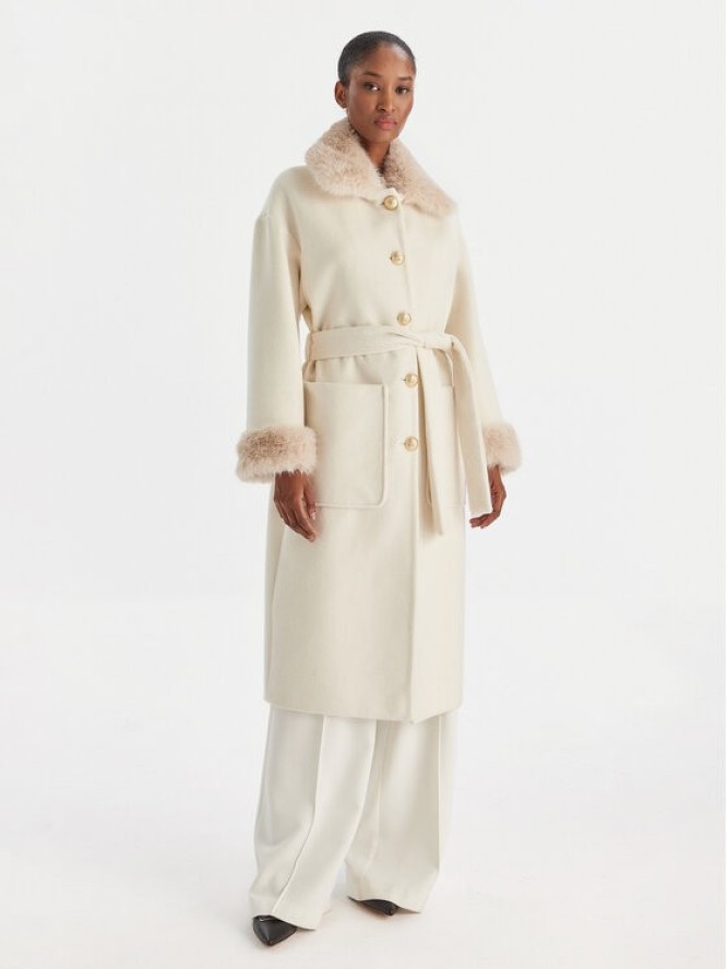 YES LONDON Płaszcz wełniany CD1211ECO Écru Regular Fit