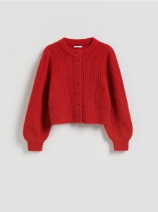 Kardigan z bufiastymi rękawami - czerwony