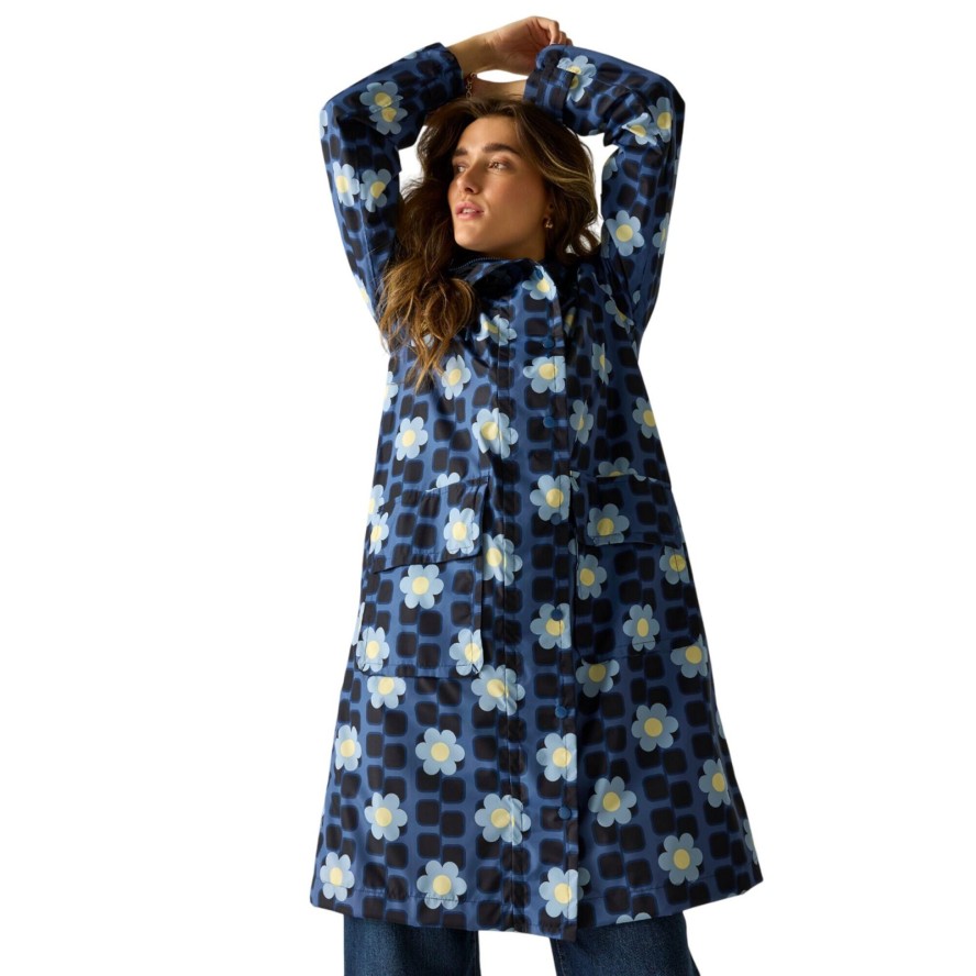 Kurtka Damska Orla Kiely W Kwiaty, Długa, Wodoodporna