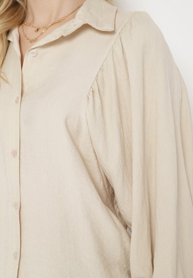 Jasnobeżowa Koszula z Rękawami typu Nietoperz i Guzikami Syrai