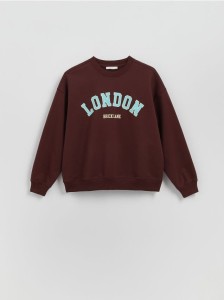 Bluza z haftowanym napisem - ciemnobrązowy