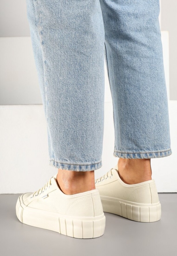 Beżowe Trampki na Grubej Podeszwie z Tłoczeniem Maitiana