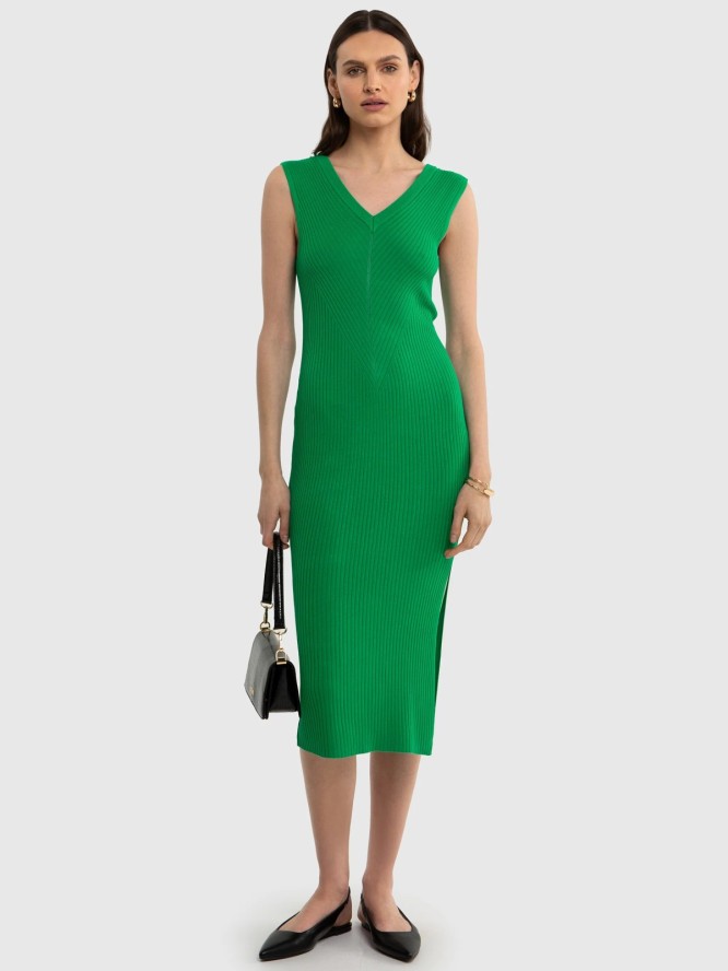 Sukienka damska prążkowana slim z wiskozy zielona Zizila 301