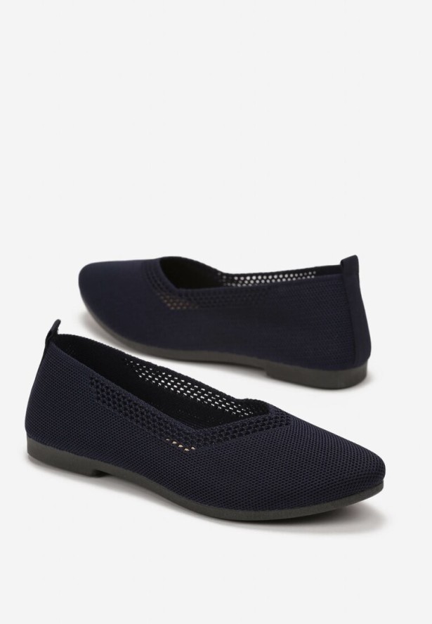 Granatowe Plecione Balerinki z Ażurowymi Wycięciami Jene